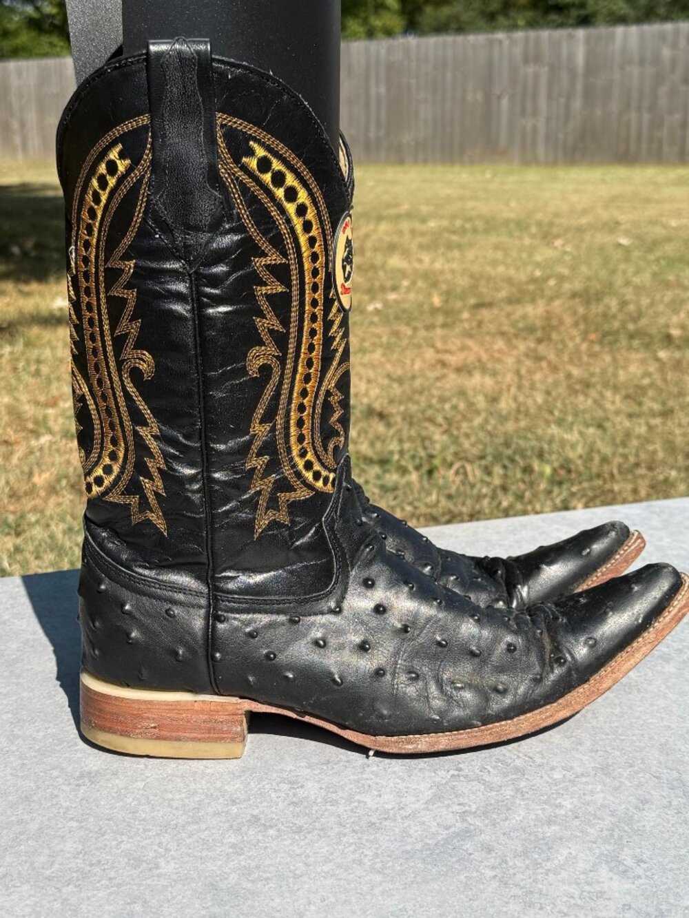 Donaldo Mens 8.5 Black Ostrich Cowboy Boots Western Y2K Ranchcore Embroider 4257